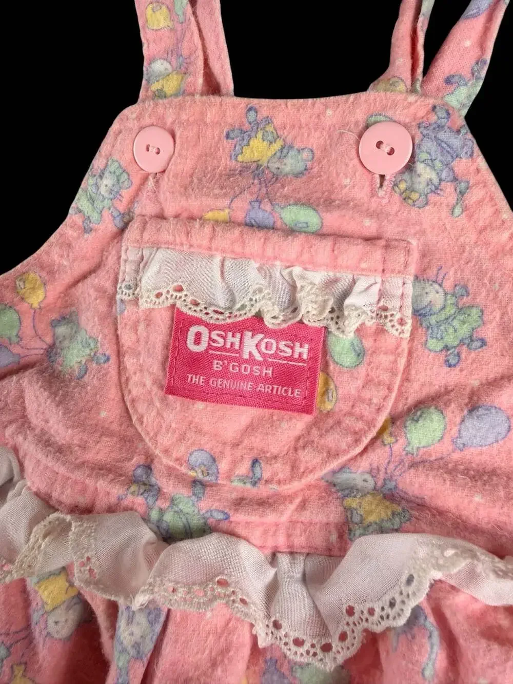 Vintage OshKosh B'Gosh Pink Floral Bear Print Corduroy Overalls Size 24M